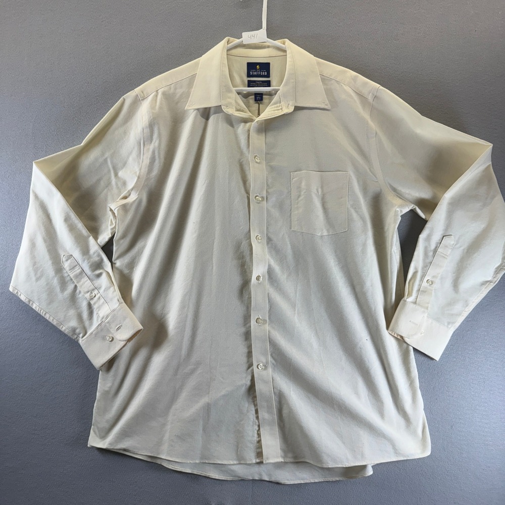 Stafford Travel Wrinkle-Free Oxford Dress Shirt Cream Regular Fit 17.5 36-37